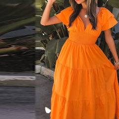 Tangie Cotton Tiered Midi Dress - Orange DEE-001