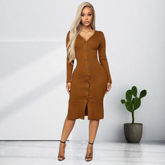 Praia Cotton Blend Ribbed Button Down Midi Dress - Camel - FINAL SALE Ins Street