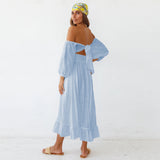 Samantha Puff Sleeve Midi Dress - French Blue Ins Street