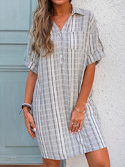 Donda Cotton Pocketed Plaid Puff Sleeve Dress Ins Street