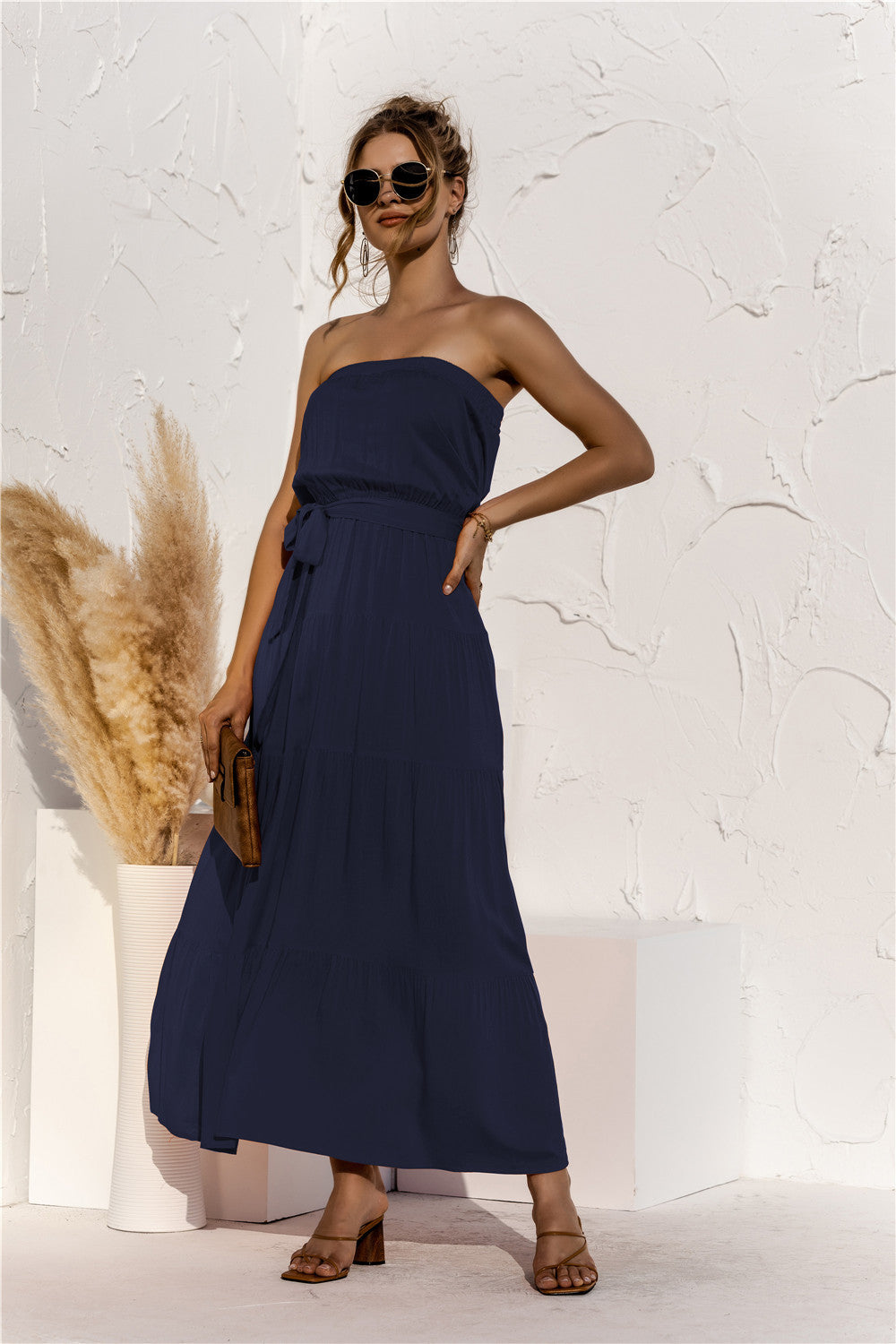 Free Falling Strapless Tiered Maxi Dress - Deep Navy Ins Street