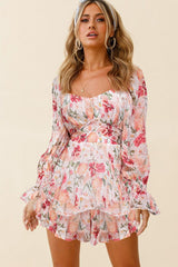 Esperanza Floral Adjustable Balloon Sleeve Dress Ins Street