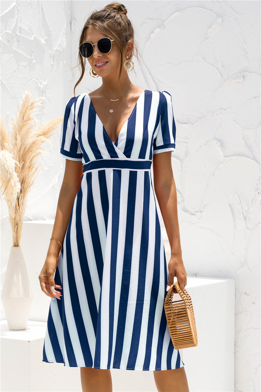 Glinda Striped Satin Midi Shirt Dress Ins Street