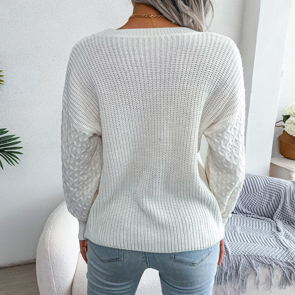 Mixed Knit Round Neck Dropped Shoulder Sweater Ins Street