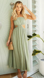 Rachelle Linen Blend Cutout Halter Maxi Dress - Light Olive Ins Street