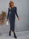 Mona Ruched Knit Midi Dress - Navy Ins Street