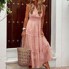 Starlit Peplum Lace Maxi Dress - Peach Ins Street