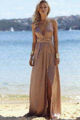 Esmeralda Metallic Wrap Maxi Dress Ins Street