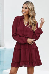 Dillon Ruffle Trim Dress - Burgundy Ins Street