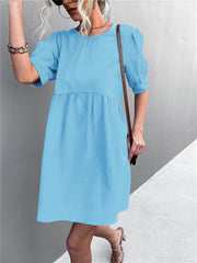 Marketa Puff Sleeve Babydoll Dress - Blue Ins Street