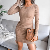 Chanelle Long Sleeve Ribbed Bodycon Dress Ins Street