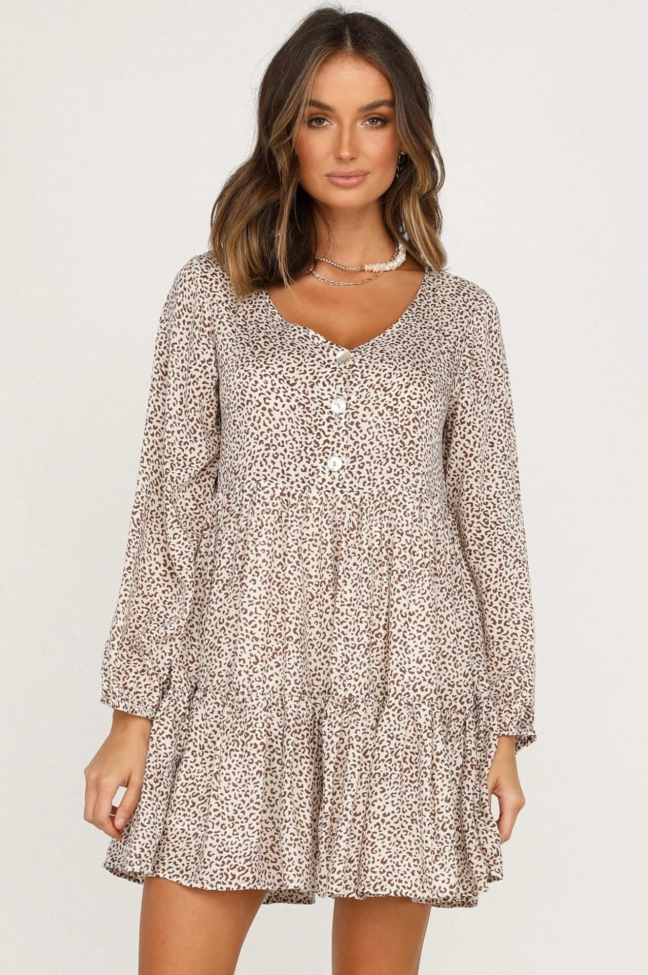 Now Or Never Animal Print Knit Henley Dress Ins Street