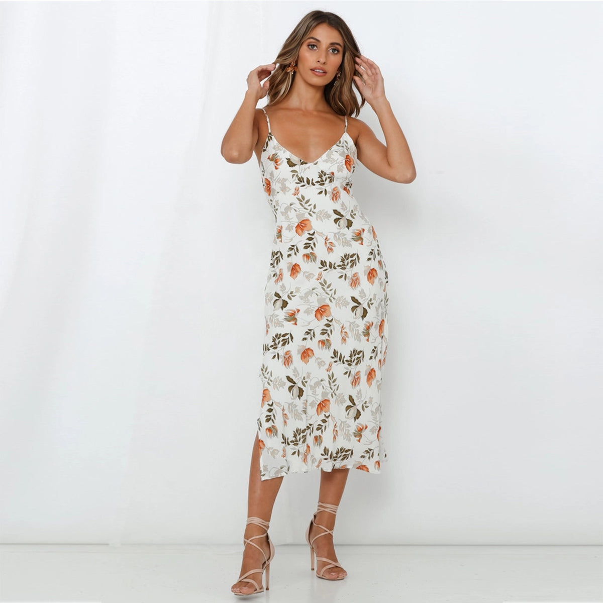 Diedra Floral Chiffon Midi Dress Ins Street