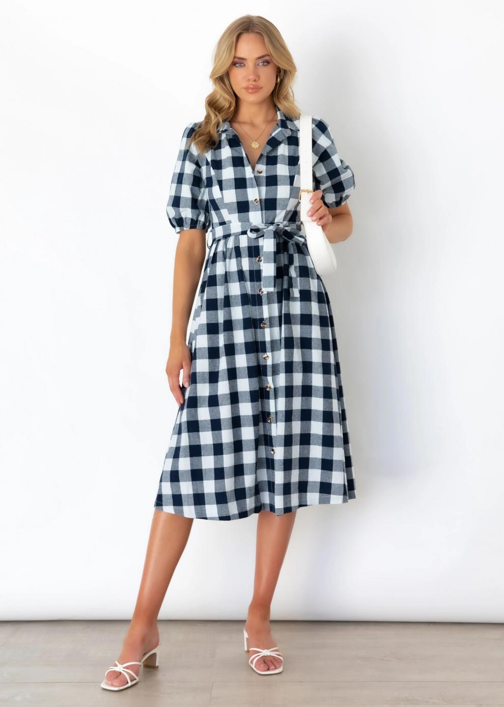 Saturn Pocketed Plaid Button Down Midi Dress Ins Street