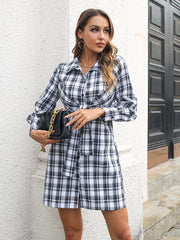 Archie Cotton Ruched Plaid Shirt Dress - FINAL SALE InsStreet