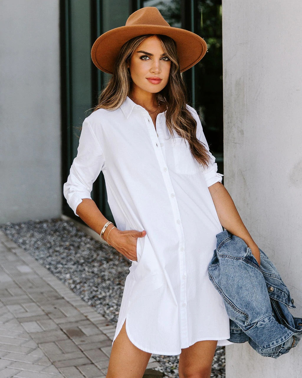 Harmony Cotton Button Down Shirt Dress - White Ins Street