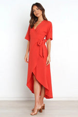 Santos Ruffle Wrap Midi Dress - Rust KOKO-001