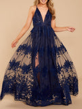 Crossing Paths Velvet Tulle Maxi Dress - Navy - FINAL SALE FATE-001