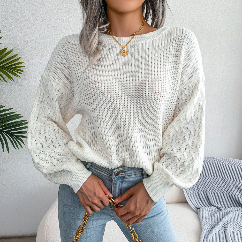 Mixed Knit Round Neck Dropped Shoulder Sweater Ins Street