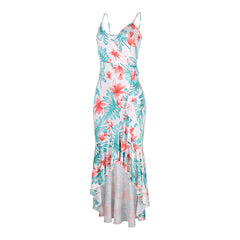 Rover Floral High Low Ruffle Maxi Dress Ins Street