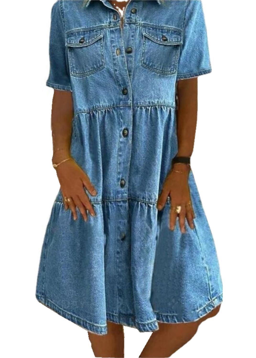 Sunol Tiered Button Down Chambray Dress Ins Street