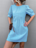Marketa Puff Sleeve Babydoll Dress - Blue Ins Street