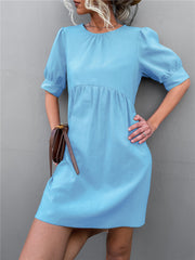 Marketa Puff Sleeve Babydoll Dress - Blue Ins Street