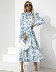 Tempe Floral Ruffle Midi Dress - Blue SALT-001