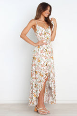 Bingham Satin Floral Ruffle Maxi Dress - Cream InsStreet