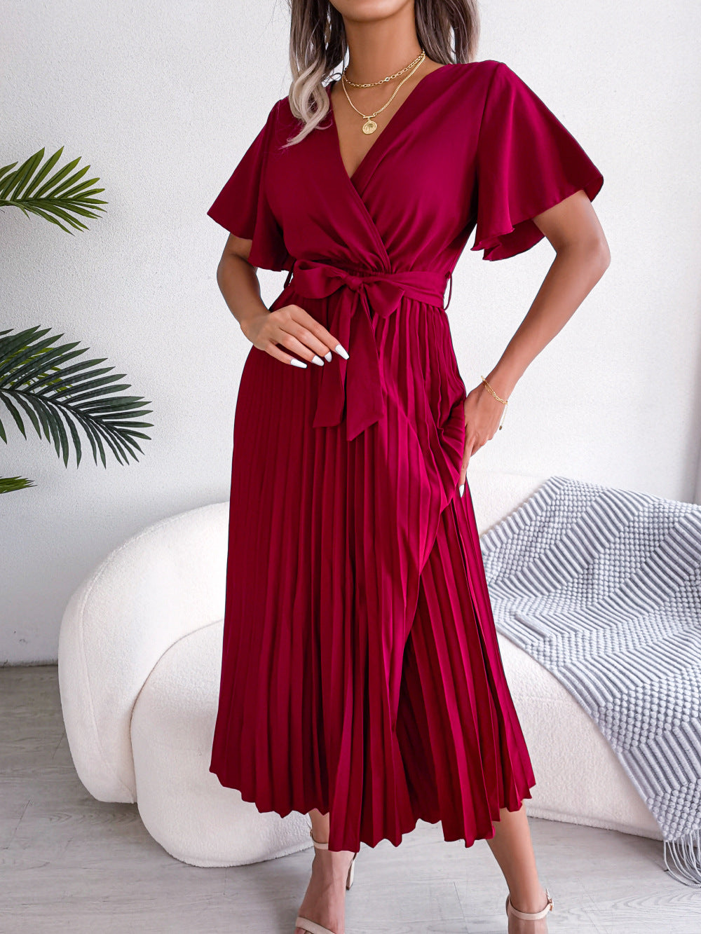 Marlene Pleated Wrap Midi Dress Ins Street