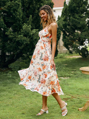 Vintage Soul Floral Tiered Midi Dress Ins Street