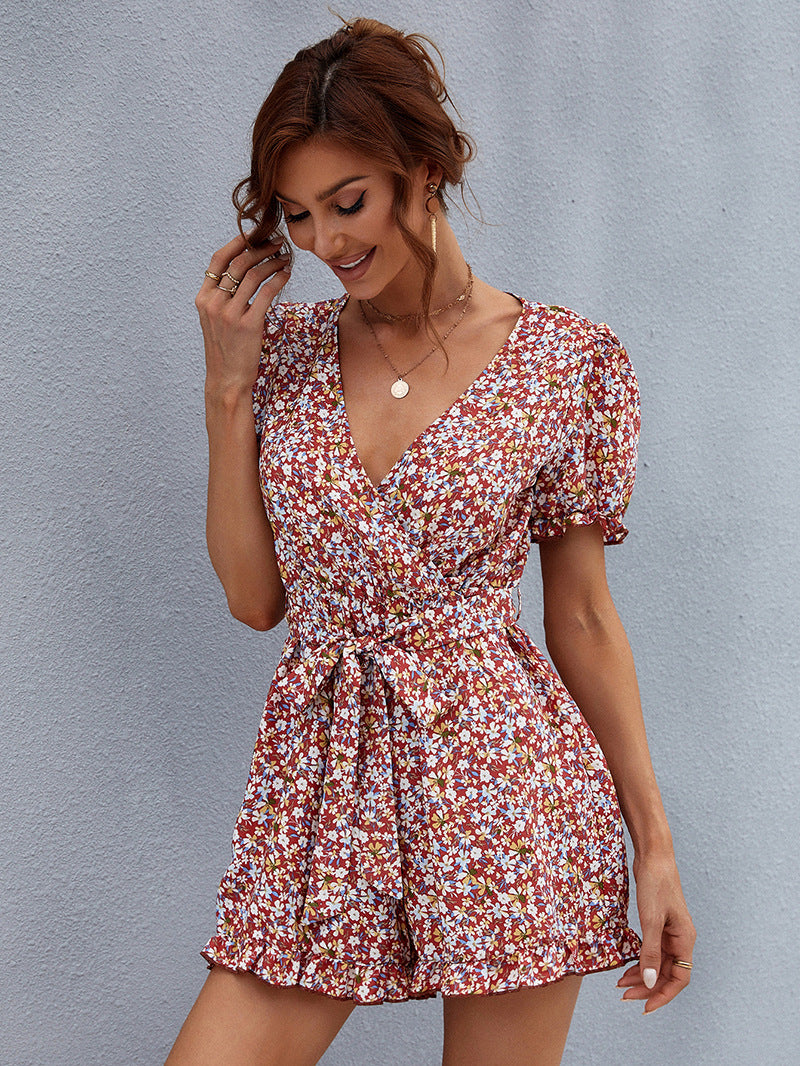 Deep In Love Floral Tie Front Romper PEAC-001