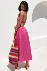 Head Over Heels Strapless Satin Maxi Dress - Pink Ins Street