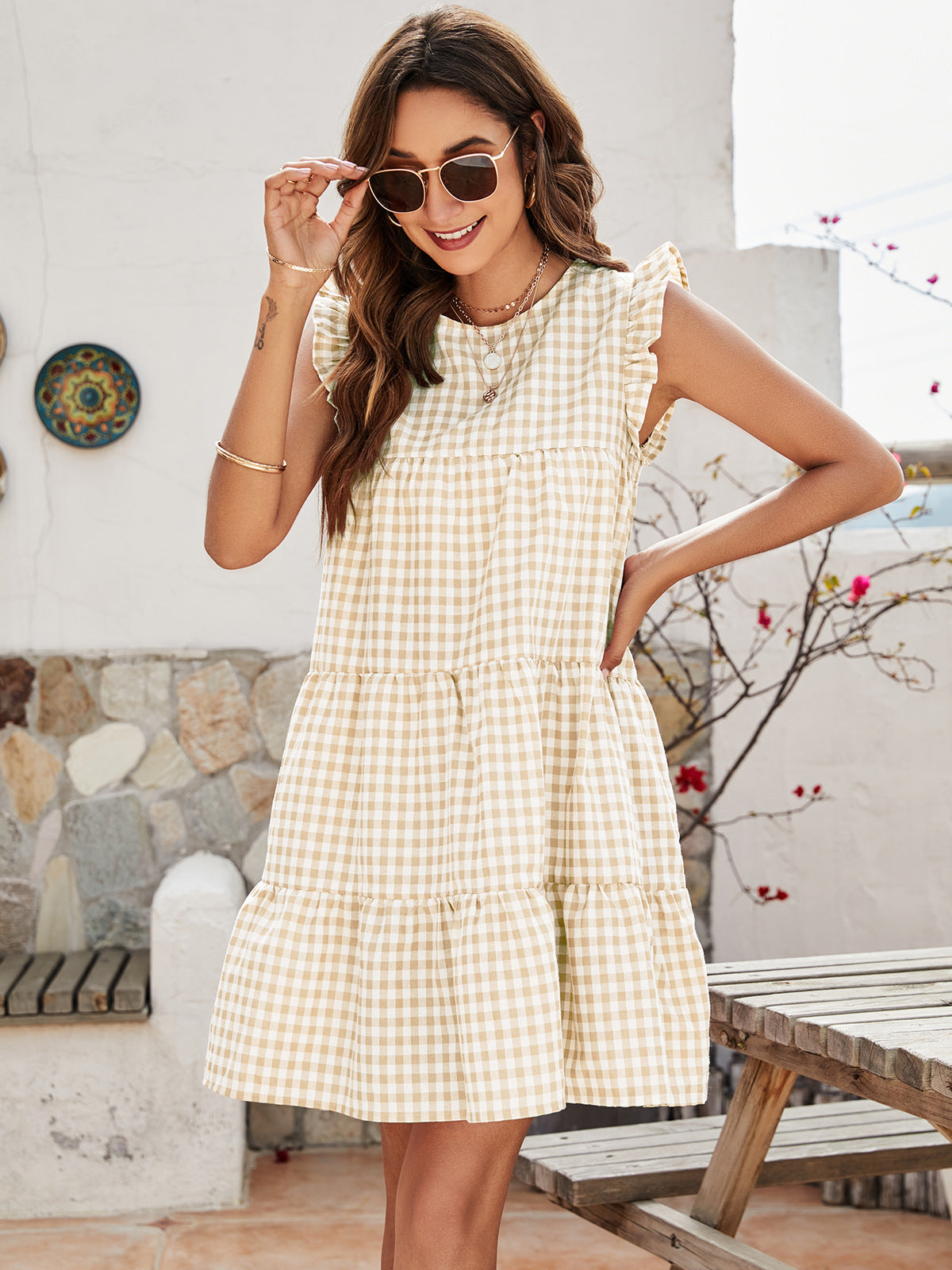 Cupcake Cotton Pocketed Polka Dot Babydoll Dress - Beige ENDL-001