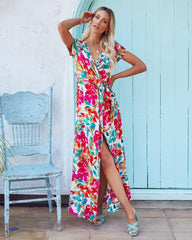 Dear Heart Floral Bardot Wrap Maxi Dress OLIV-001