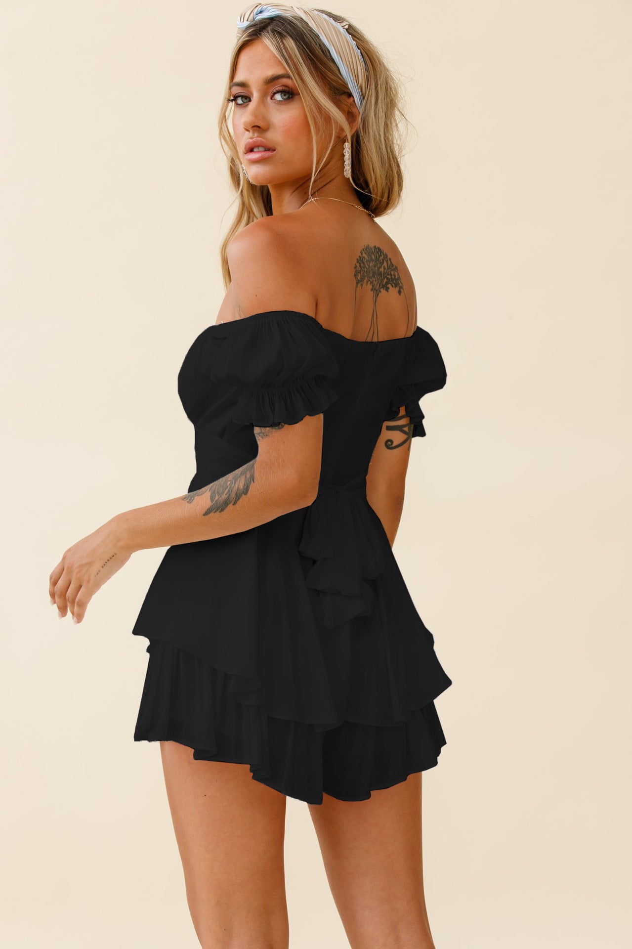 Mahoney Smocked Ruffle Mini Dress - Black Ins Street
