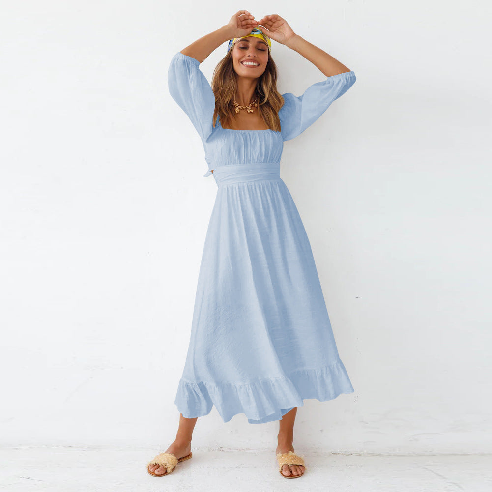 Samantha Puff Sleeve Midi Dress - French Blue Ins Street