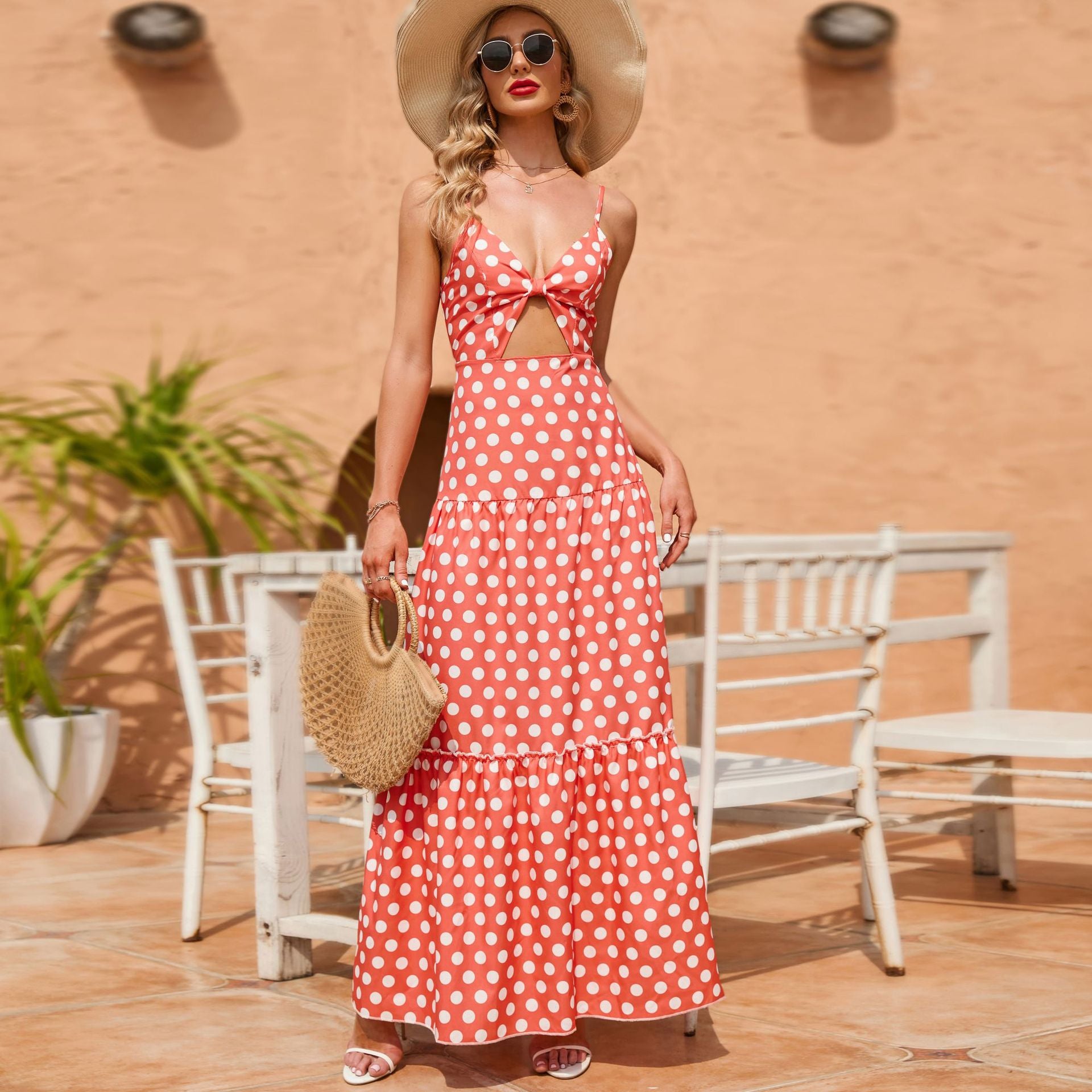 Torrie Polka Dot Tie Front Maxi Dress - Rust - FINAL SALE TYCH-001