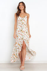 Bingham Satin Floral Ruffle Maxi Dress - Cream InsStreet