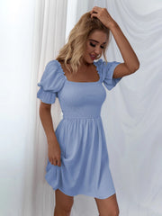 Leroy Linen Blend Puff Sleeve Babydoll Dress - Aqua Ins Street