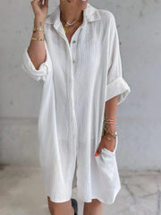 Destin Cotton Button Down Shirt Dress - Natural Ins Street