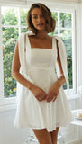 Kamila Cotton Linen Tie Strap Babydoll Dress - White Ins Street