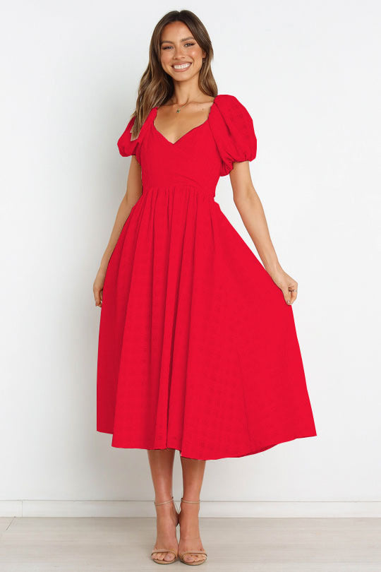 Samantha Puff Sleeve Midi Dress - Cherry Red Ins Street