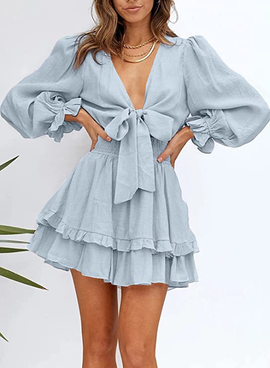 Krueger Textured Ruffle Dress - Powder Blue Ins Street