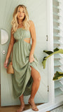 Rachelle Linen Blend Cutout Halter Maxi Dress - Light Olive Ins Street