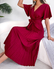 Marlene Pleated Wrap Midi Dress Ins Street