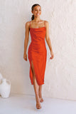 Nessa Asymmetrical Midi Slip Dress - Orange Ins Street