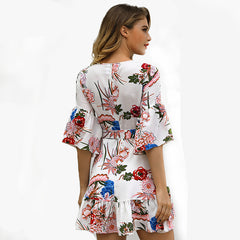 Lala Printed Adjustable Balloon Sleeve Dress Ins Street