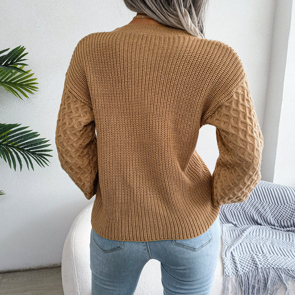 Mixed Knit Round Neck Dropped Shoulder Sweater Ins Street