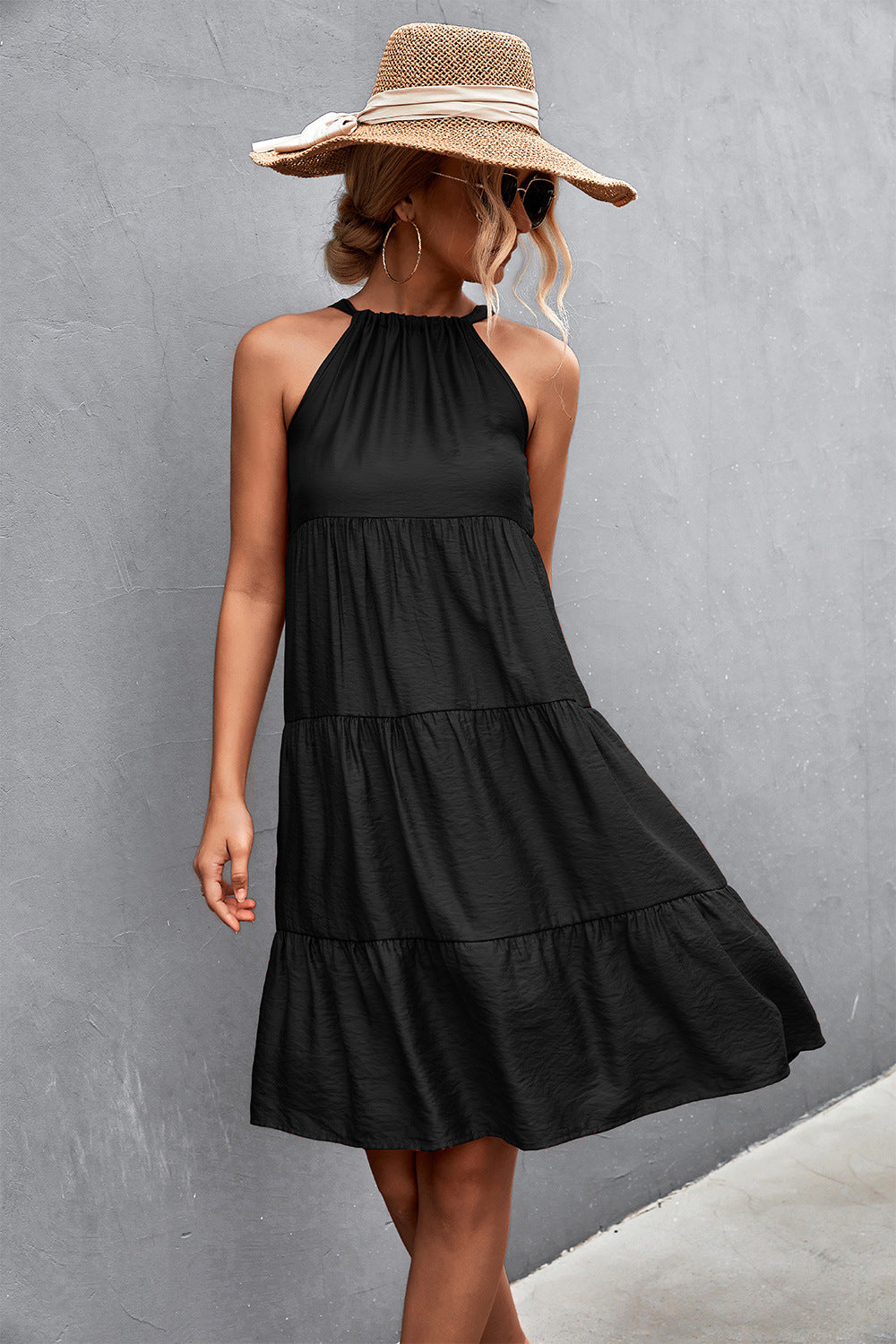 Southern Nights Tiered Halter Dress - Black Ins Street